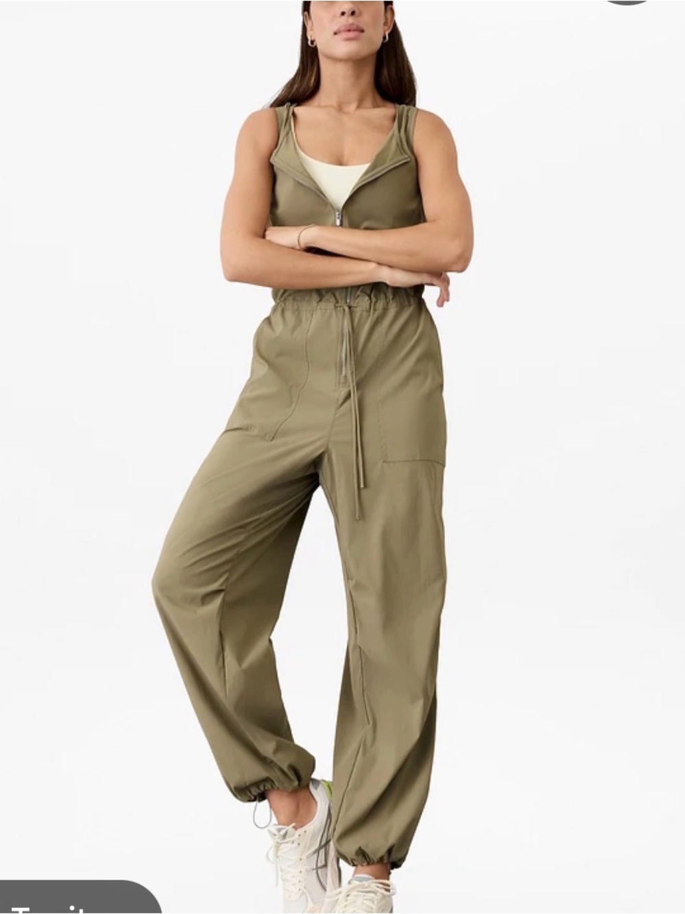 Athleta Olive Green Zip-Front Utility Jumpsuit